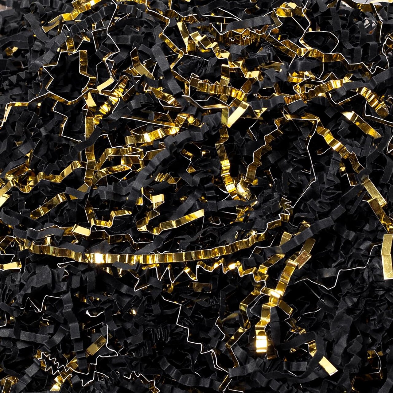 2 LB Crinkle Cut Paper Shred Filler Black & Gold Crinkle Shredded Paper for Gift Box - Gift Basket Bag Filler - Grass Cushion Stuffing for Christmas Holiday Packaging Wrapping
